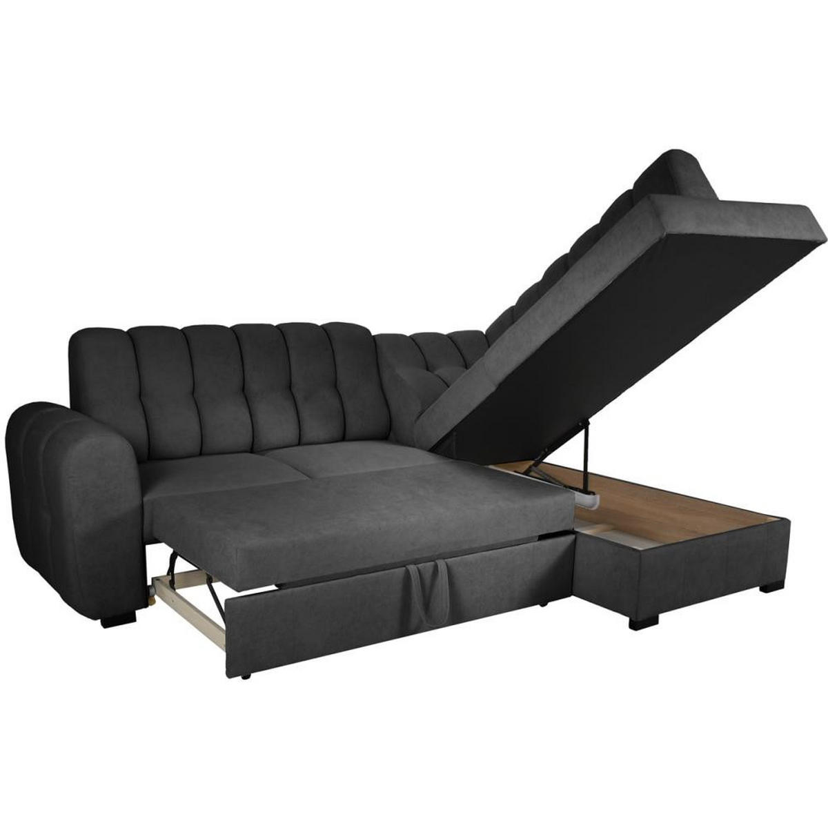 ECKSCHLAFSOFA Zoja rechts schwarz - Schwarz, Textil (261/193cm) - Beautysofa
