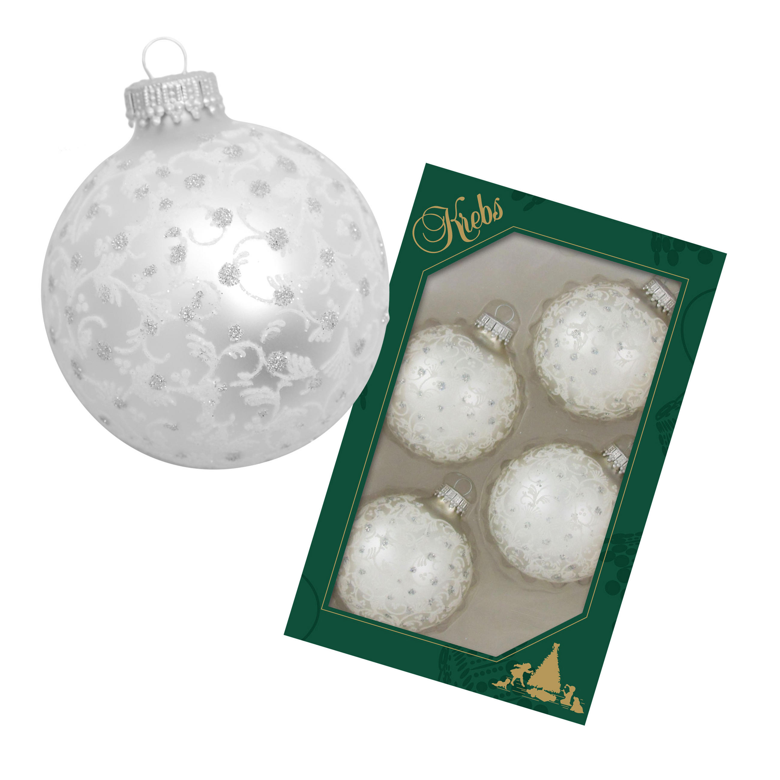 CHRISTBAUMKUGELN Glitterranken Silberfarbig 7cm (Glas / 4 Stk.) - Silberfarben, Glas (7/7/7cm) - Krebs Glas Lauscha