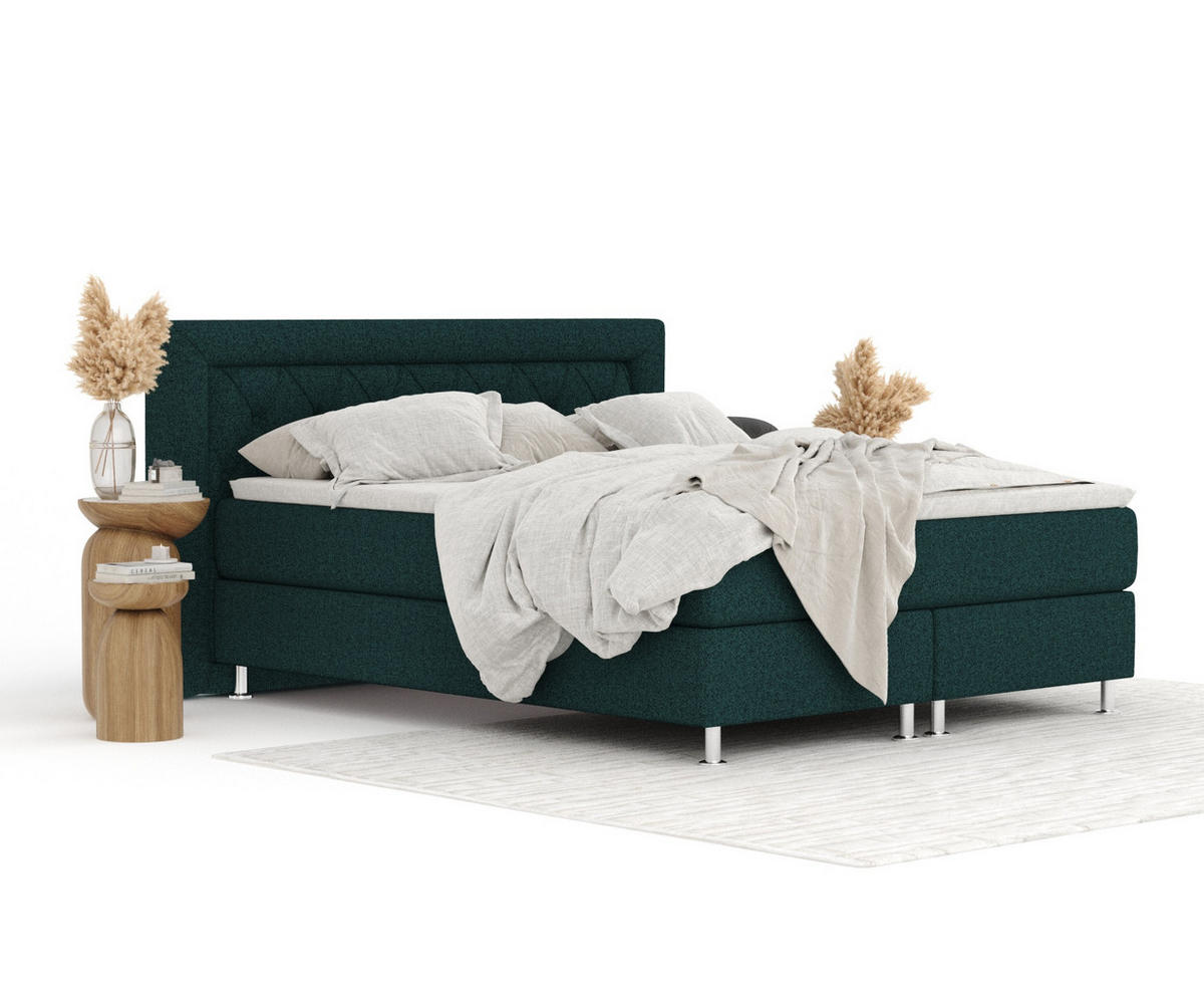 BOXSPRINGBETT Lavello Grün 200/200 cm mit Latex-Topper - Silberfarben/Grün, Holz/Holzwerkstoff (200/200cm) - Maison de Reve