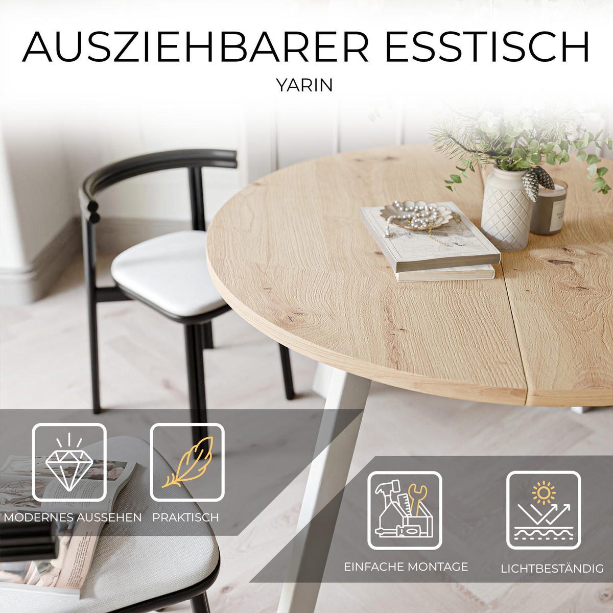 TISCH Weiße Beine, MDF Tischplatte, Wotan Eiche - Hellbraun/Weiß, Holzwerkstoff (100/100/76cm) - Idohome