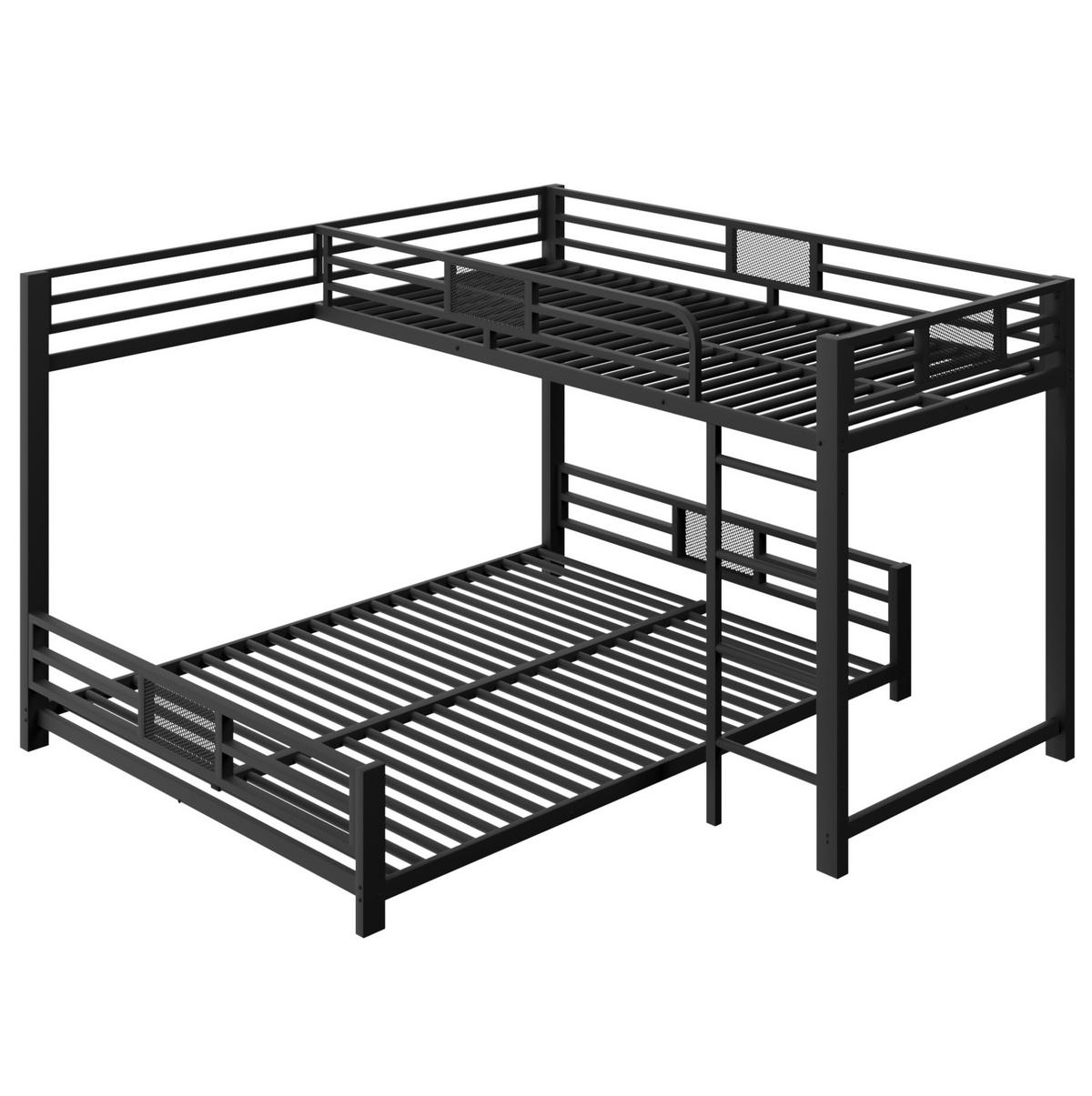ETAGENBETT aus Metall 90x200/140x200 cm Schwarz in L-Form mit Schutzgittern und platzsparendem Design - Schwarz, Metall (140/200cm) - Modfu