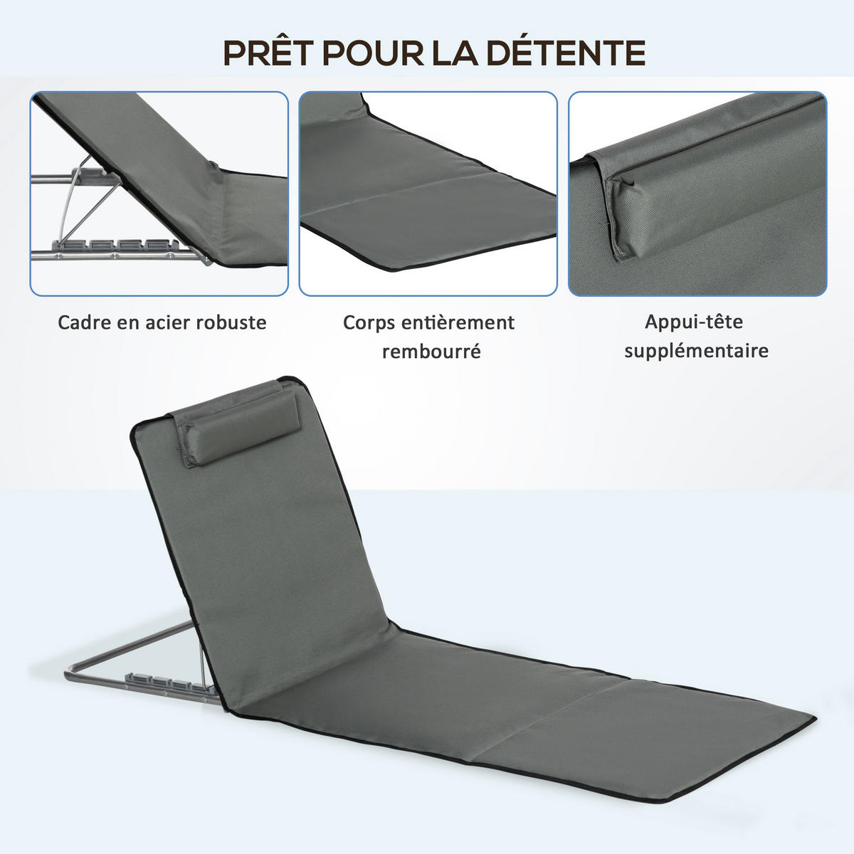 STRANDMATTE DE-15620 2er-Set, 5-fach verstellbare Rückenlehne - Grau, Metall (53/45/124cm) - ComfortXL
