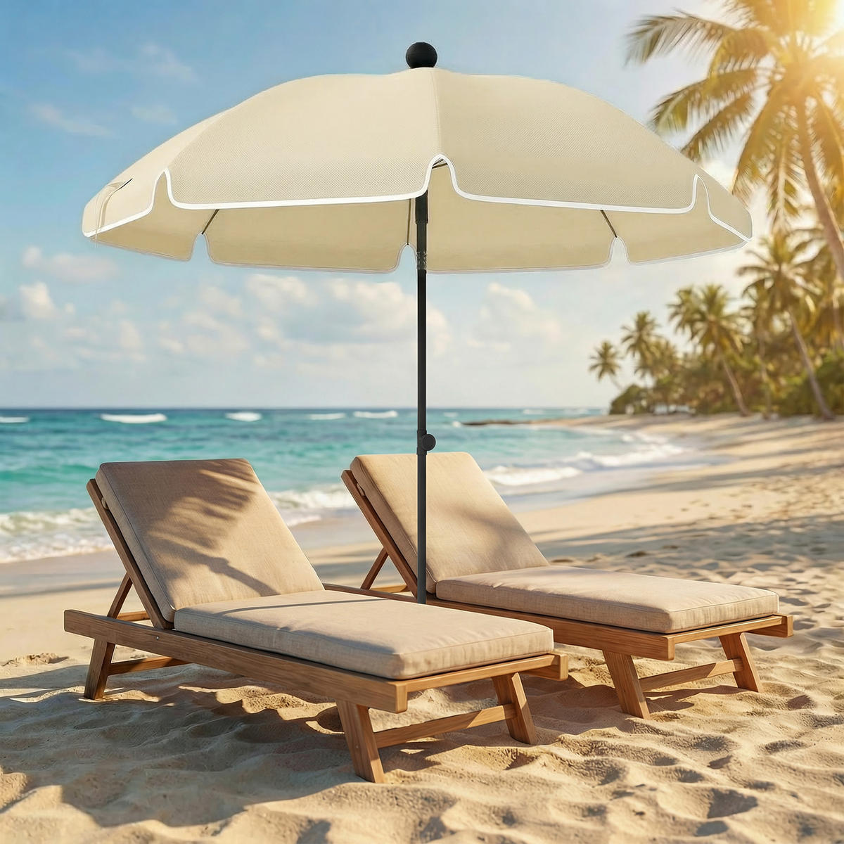 STRANDSCHIRM Metall Polyester Beige - Beige, Metall (150/150cm) - Outsunny