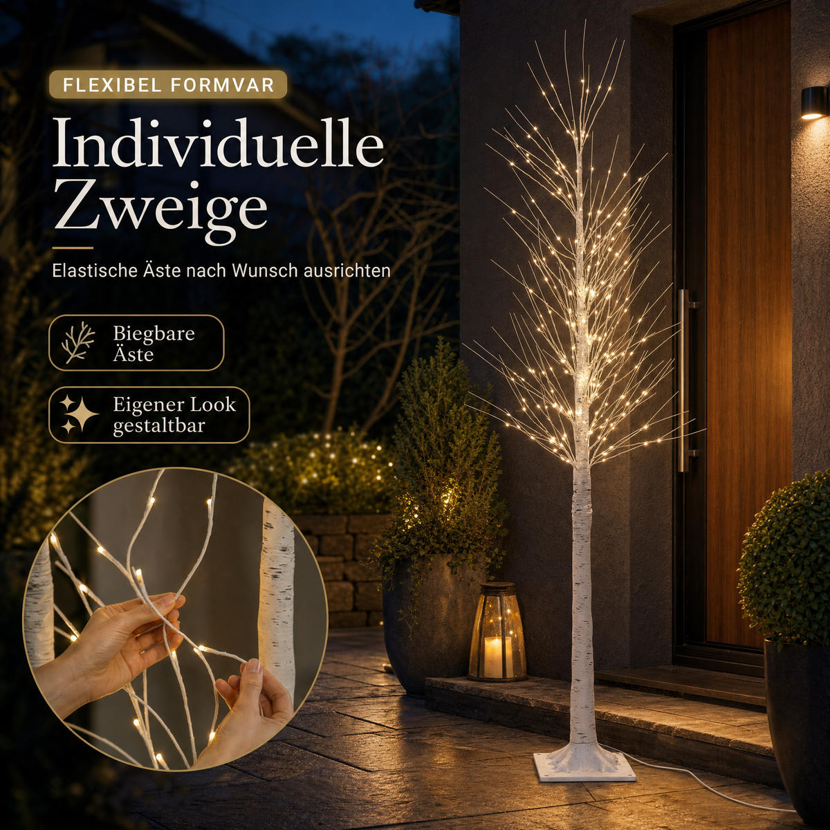 LED-LICHTBAUM in Birkenoptik 150 cm, 240 neutralweiße LEDs, Timer, IP44 für innen & außen - Weiß, Kunststoff (21.8/21.8/150cm) - Northpoint