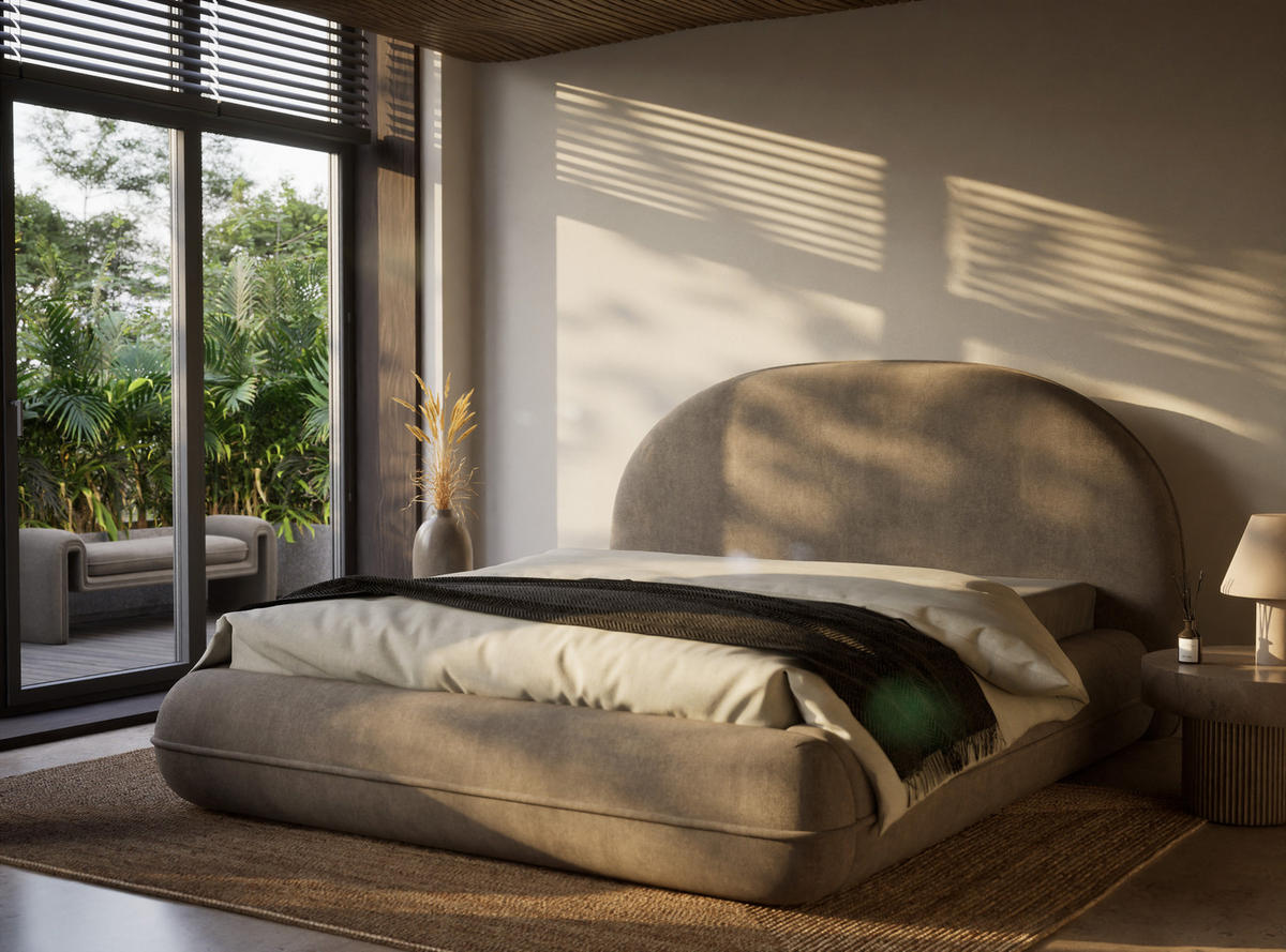 POLSTERBETT Koji Braun 180/200 cm im Chenille-Stoff - Schwarz/Naturfarben, Holz/Holzwerkstoff (180/200cm) - Maison de Reve