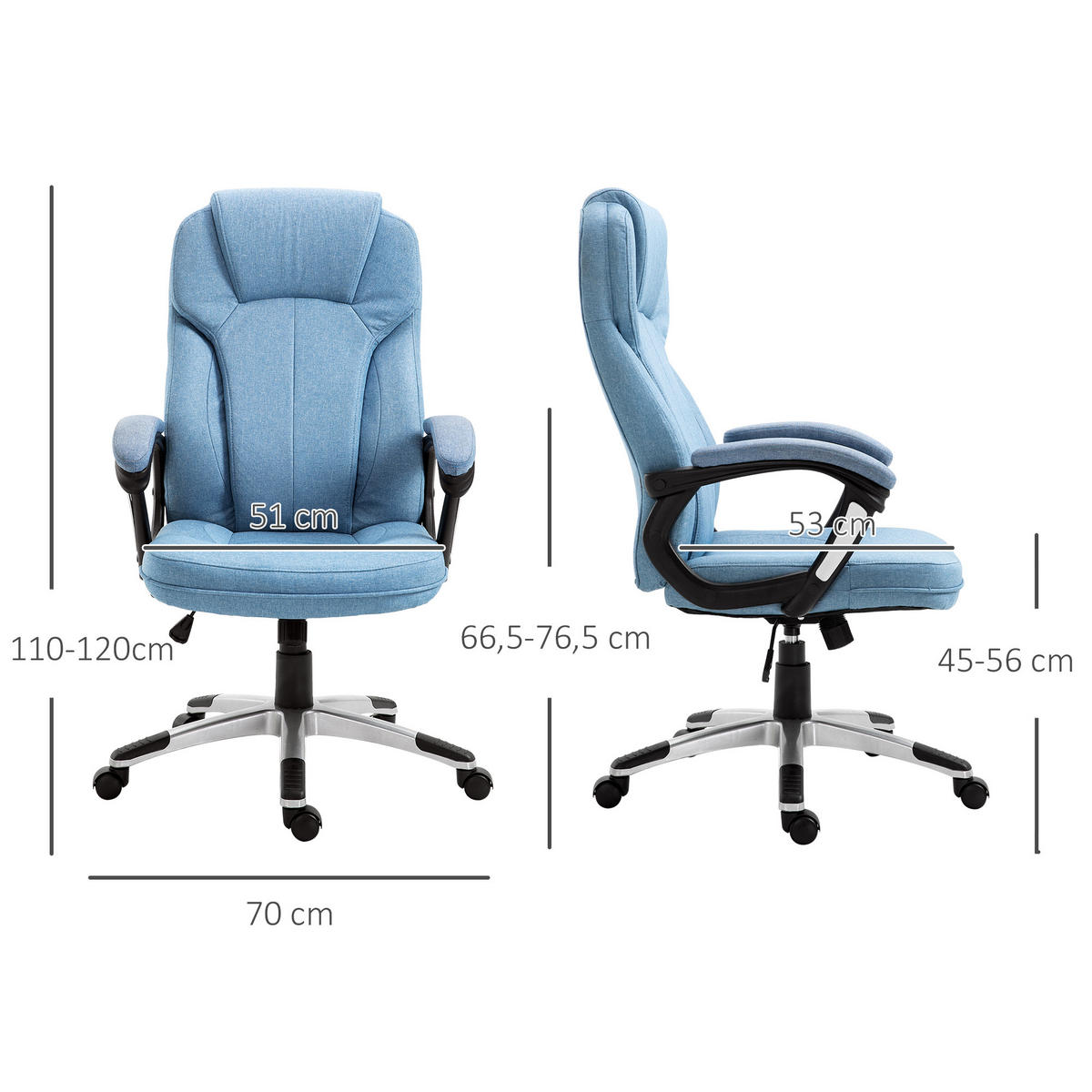 BÜROSTUHL Mölndal Lund Hellblau Schaumstoff 120 cm - Blau, Kunststoff/Textil (75/66/120cm) - Jamb