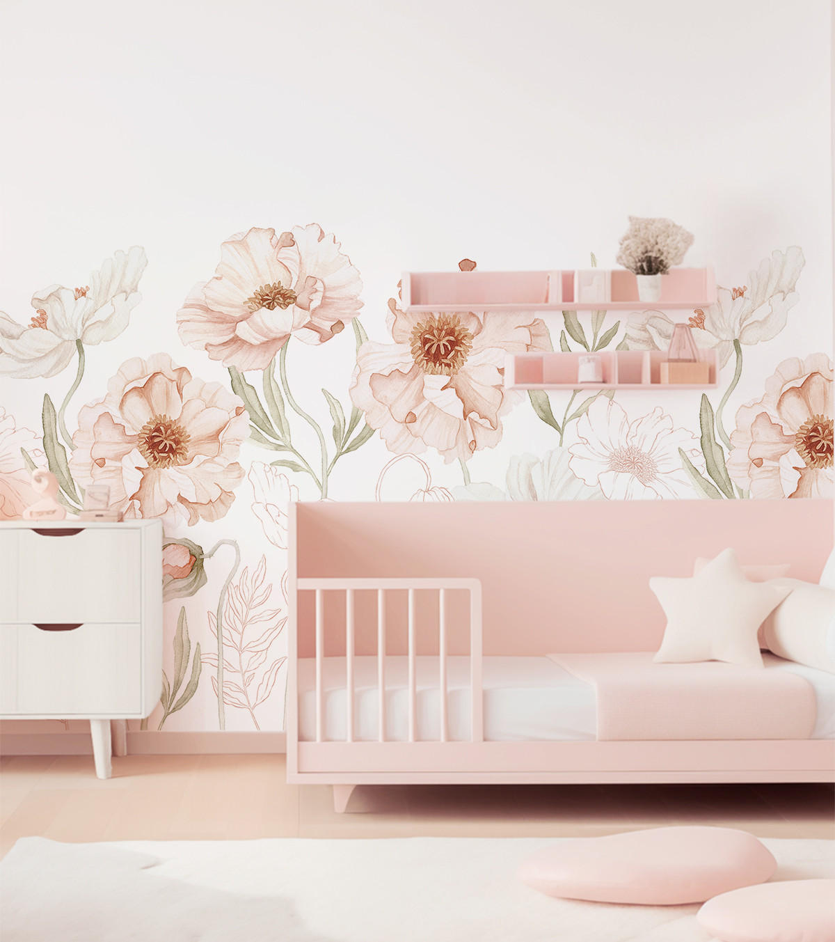 VLIESTAPETE Islandic Poopies, Mohnblumenfelder 2 m x 2.48 m, rose - Pink, Papier (248/200cm) - Lilipinso