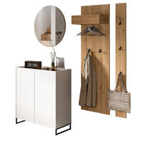 GARDEROBE-SET weiß und Artisan Eiche, Garderobe 4-teilig, 186 x 197 cm, Soft-Close, Borga - Schwarz/Weiß, Holzwerkstoff/Metall (186/197/38cm) - Inn.Furn