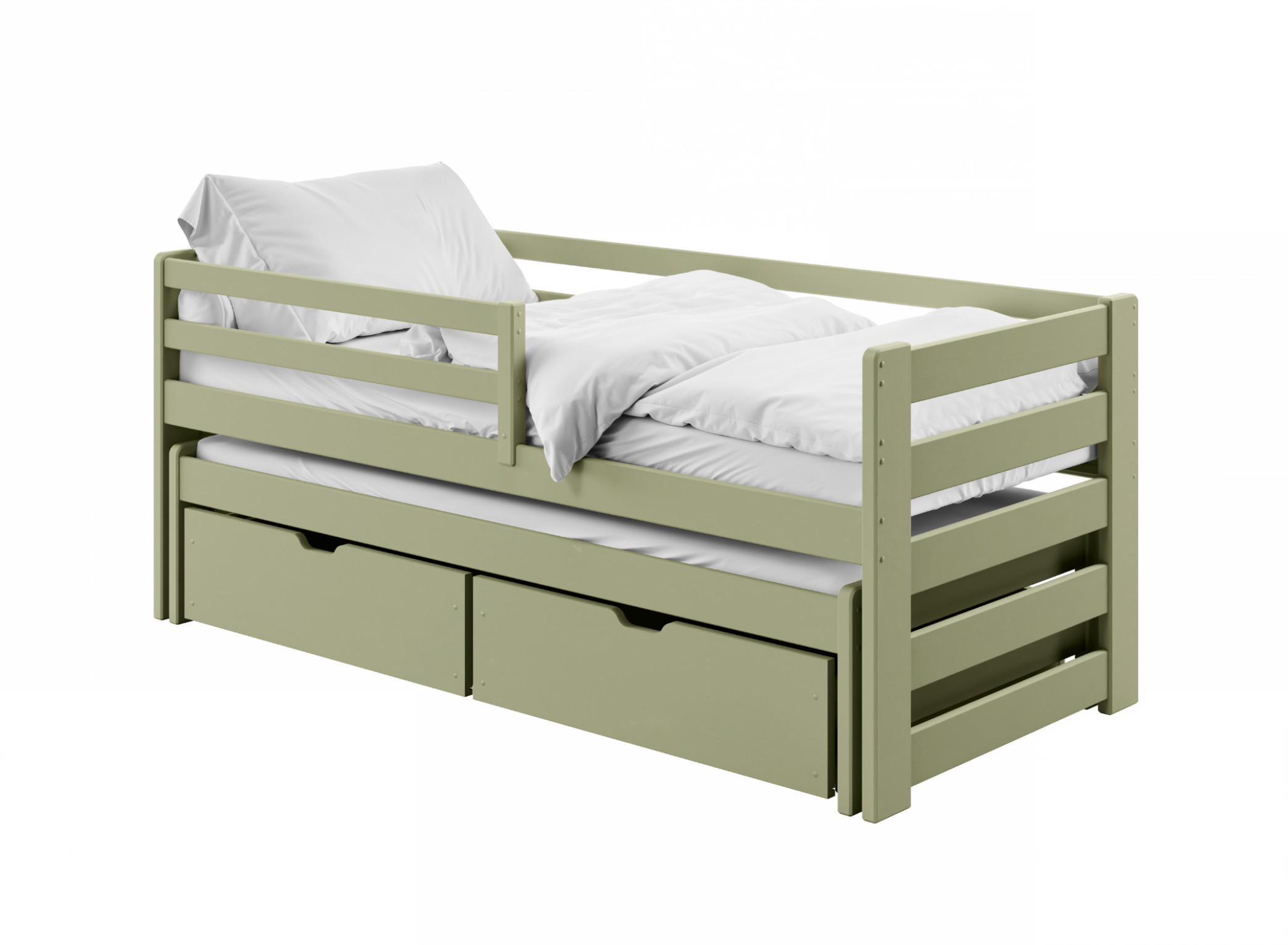 KINDERBETT 90x200 cm mit Ausziehbett & zwei Schubladen in Olivgrün - Olivgrün, Holzwerkstoff (90/200cm) - Kids Collective