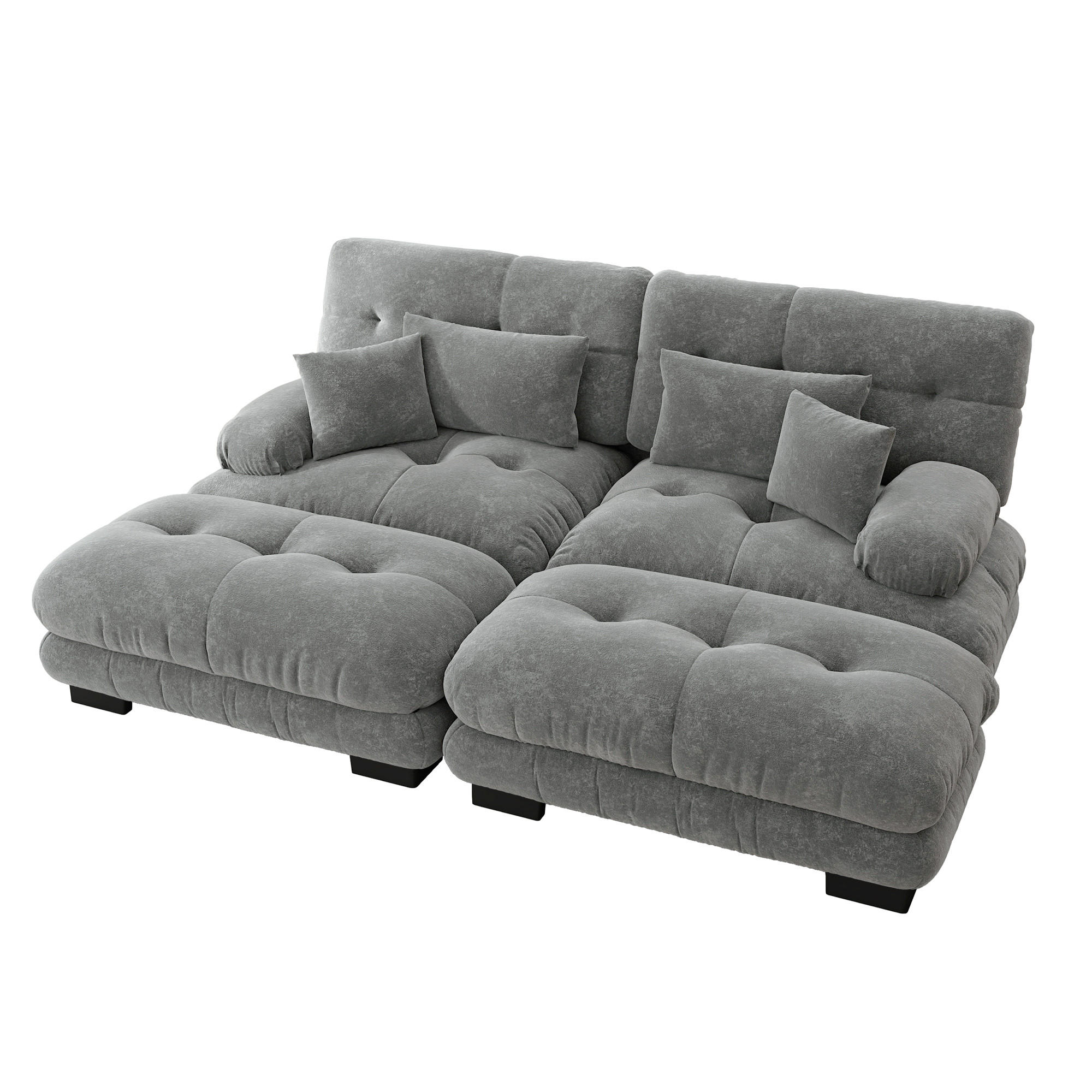 2-SITZER SOFA Chenille Grau mit Ottomans und Kissen - Grau, Textil (220/81/145cm) - WISHDOR