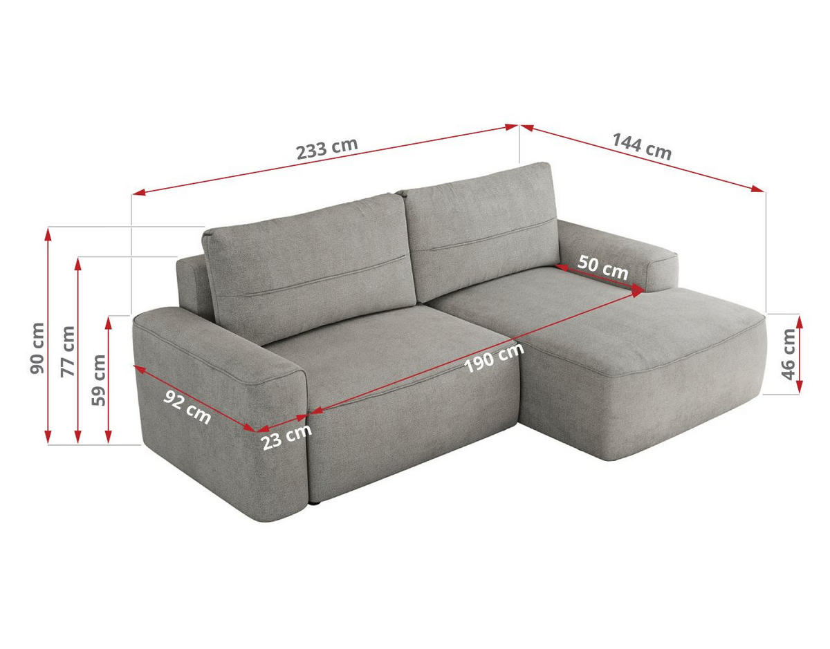 ECKSOFA BELLUNO L Hellgrau Strukture - Links - Hellgrau/Schwarz, Textil (144/233cm) - MKS