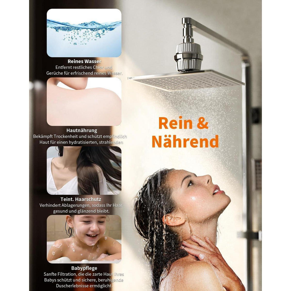 DUSCHFILTER 34-Stufen mit Vitamin C für hartes Wasser - Silberfarben, Metall (9.5/12.7/9.5cm)