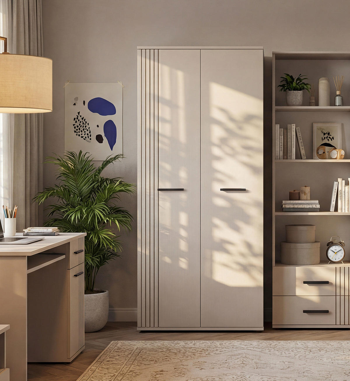 KLEIDERSCHRANK Kaschmir 2-türig 90 x 190 cm, Drehtürenschrank mit viel Stauraum - Kaschmir/Schwarz, Holzwerkstoff/Kunststoff (90/190/55cm) - Inn.Furn