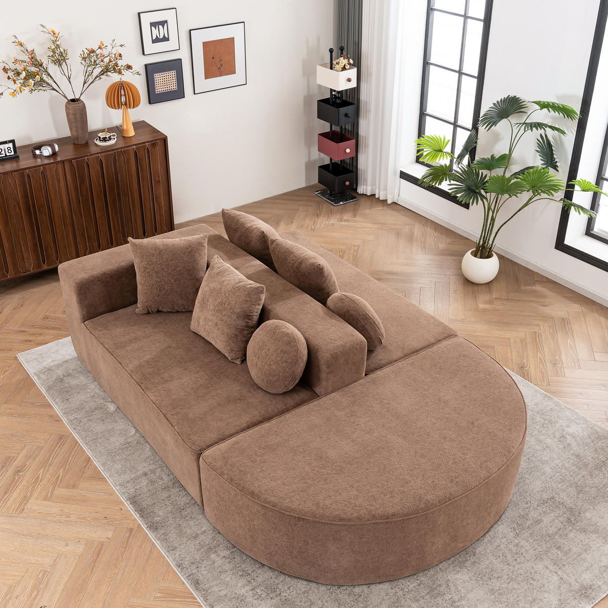 WOHNLANDSCHAFT Chenille Braun mit Kissen - Braun, Textil (263/66/171cm) - WISHDOR