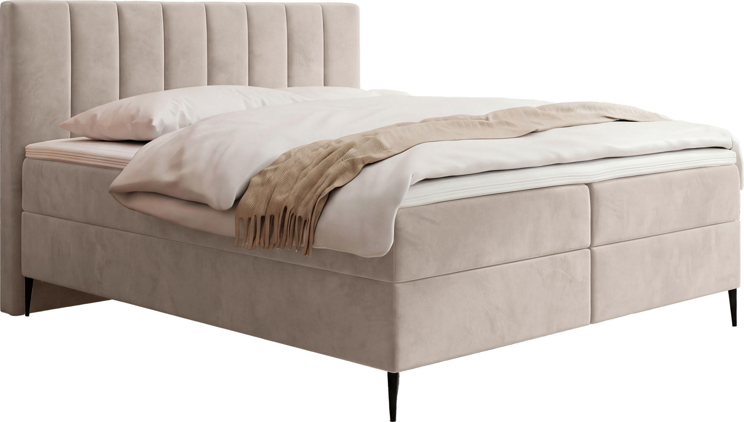 BOXBETT Allen mit Bettkasten, Samt Beige 200x200 cm – inkl. H4 Taschenfederkern Matratze & Foam Topper - Ecru/Beige, Holzwerkstoff/Metall (200/200cm) - WFL GROUP
