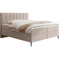 BOXBETT Allen mit Bettkasten, Samt Beige 200x200 cm – inkl. H4 Taschenfederkern Matratze & Foam Topper - Ecru/Beige, Holzwerkstoff/Metall (200/200cm) - WFL GROUP