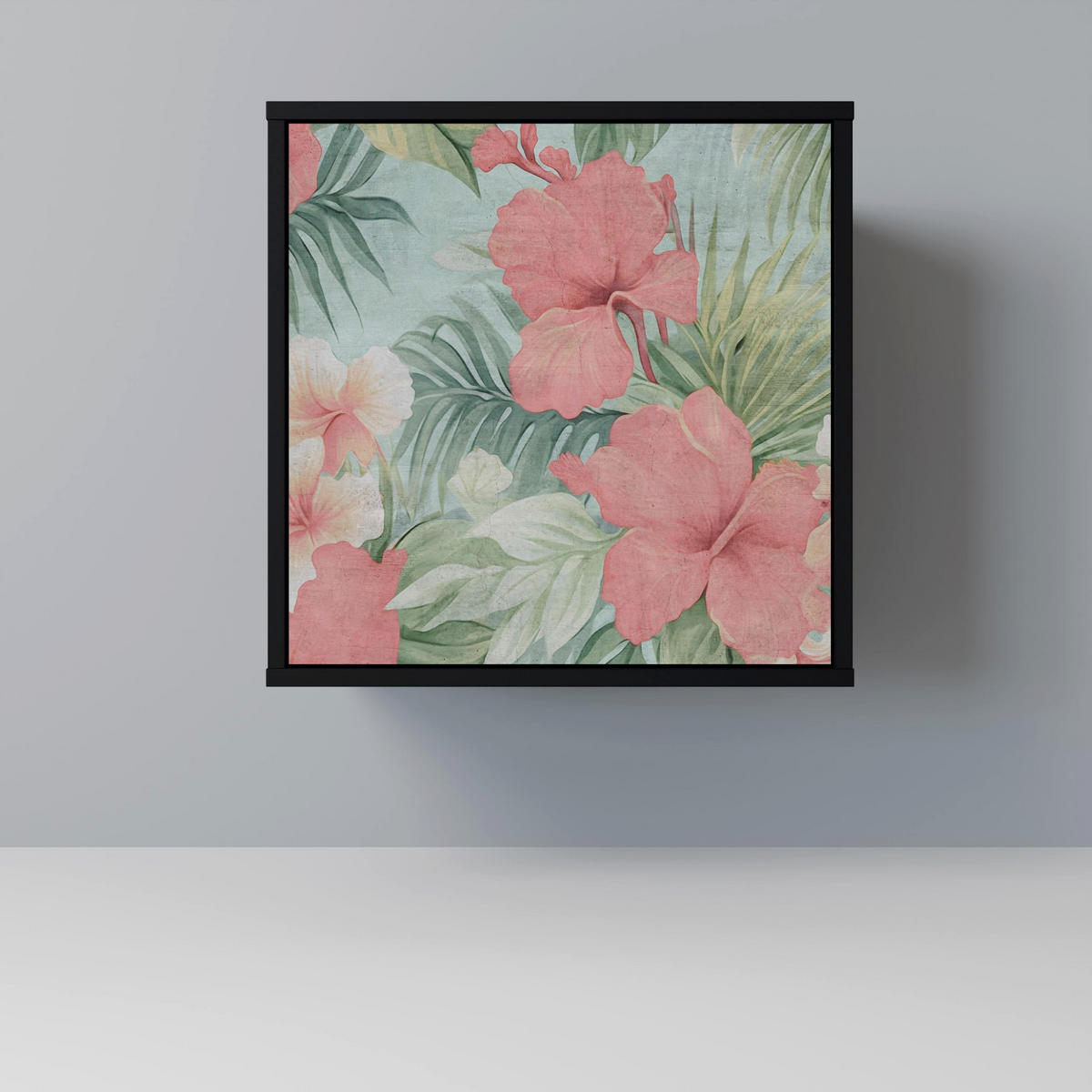 SIDEBOARD HAWAIIAN SPIRIT, Schwarz, 57,5x42x57,5 cm, Ohne Füße - Multicolor/Schwarz, Holzwerkstoff (57.5/57.5/42cm) - SpaceRebels