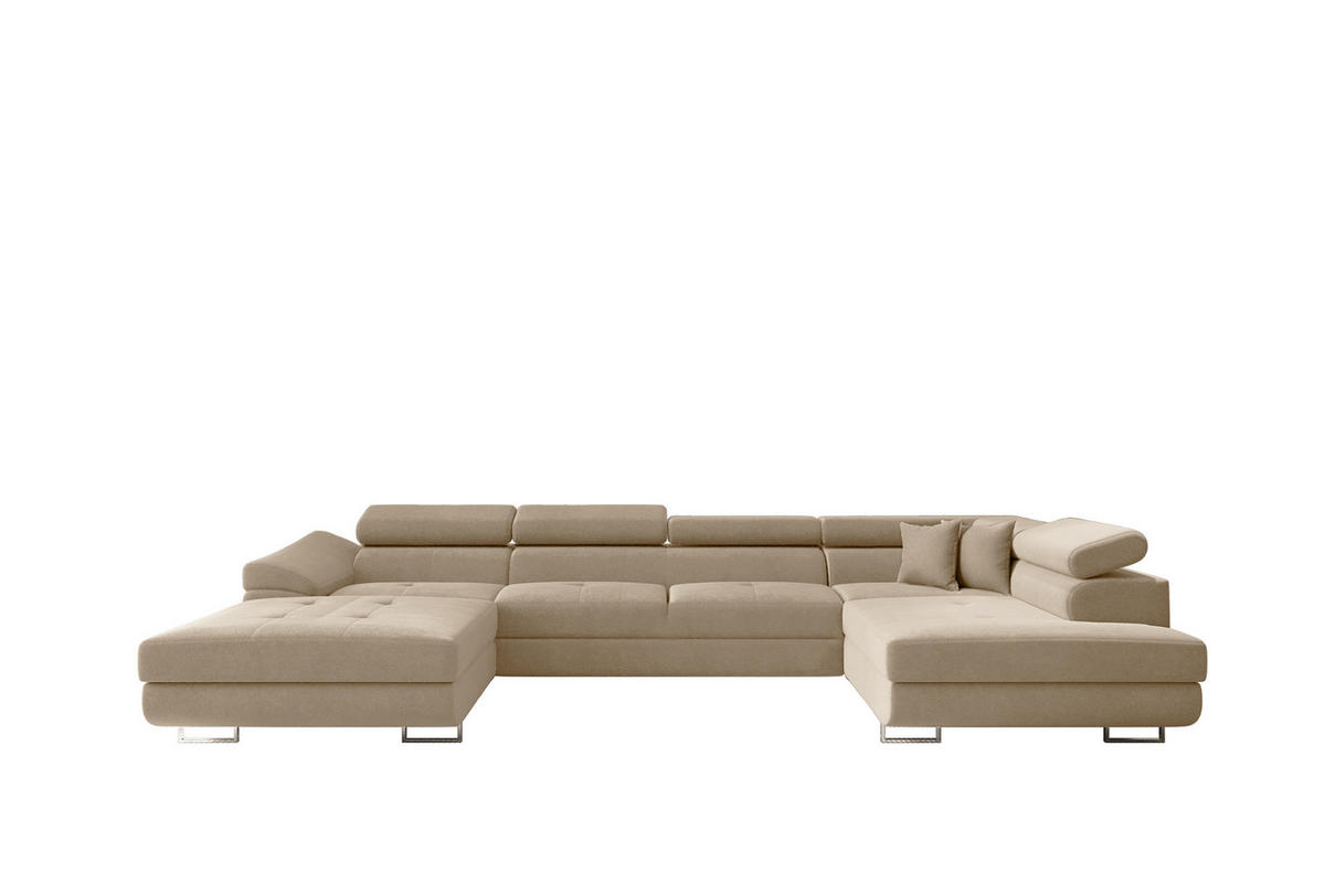 ECKSOFA Falio II U-förmiges Mit Schlaffunktion Und Verstellbaren Kopfstützen Hellbeige Rechts - Creme, Holz/Textil (345/202cm) - Kaiser Möbel