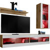 WOHNWAND 4-er Set, TIVOLI SET5 mit mehrfarbige LED RGB Beleuchtung Wotan + Weiß, Offener Raum - Eiche Wotan/Weiß, Glas/Holzwerkstoff (240/195/35cm) - Komodee