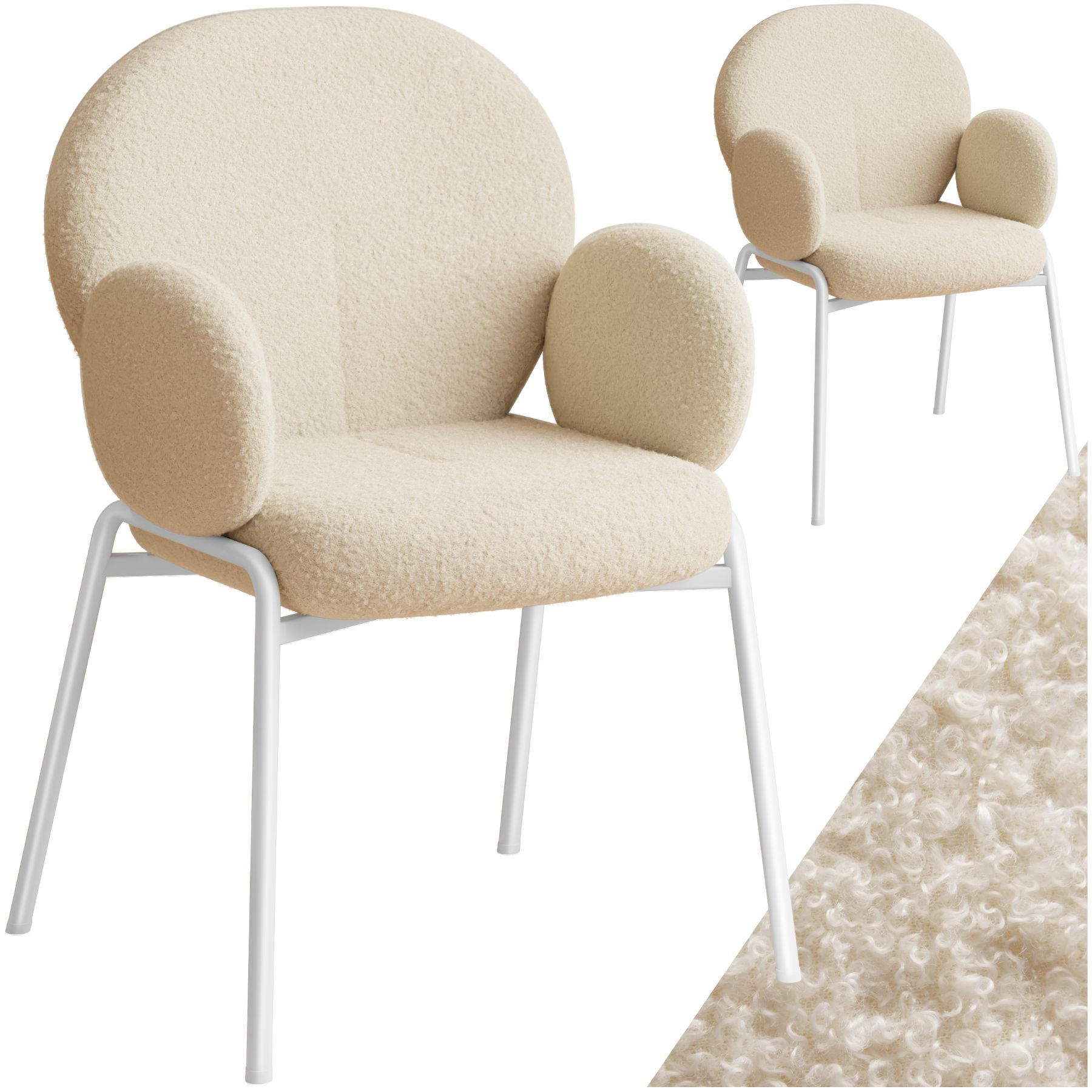 STUHL 2er Set Scandi Belastbarkeit 120 kg 61 5 x 62 x 90 - Creme, Kunststoff (62/90/61.5cm) - tectake