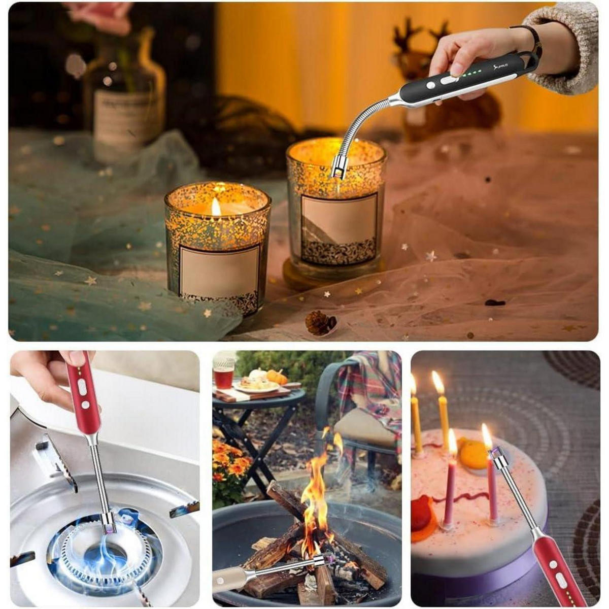 ELEKTRISCHES Feuerzeug mit Lichtbogen Rot | Winddicht | USB Wiederaufladbar | Sicherheitsschloss - Rot, Kunststoff (1.5/1.5/12cm)