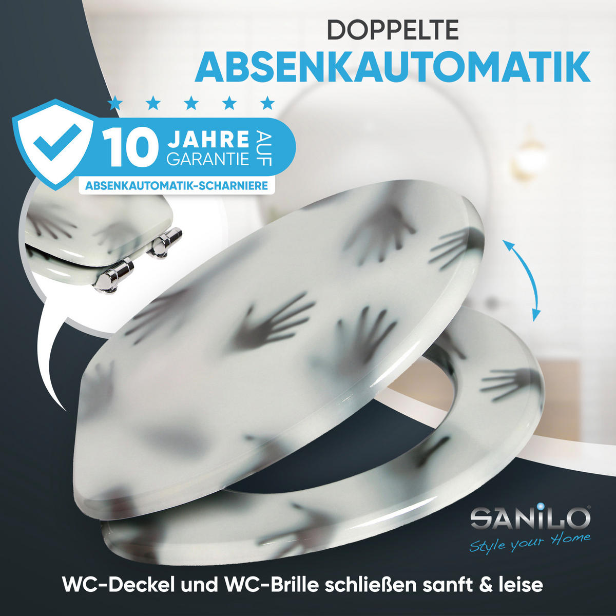 WC-SITZ mit Absenkautomatik Shadow Hands - Grau, Holzwerkstoff (38/6/47cm) - Sanilo