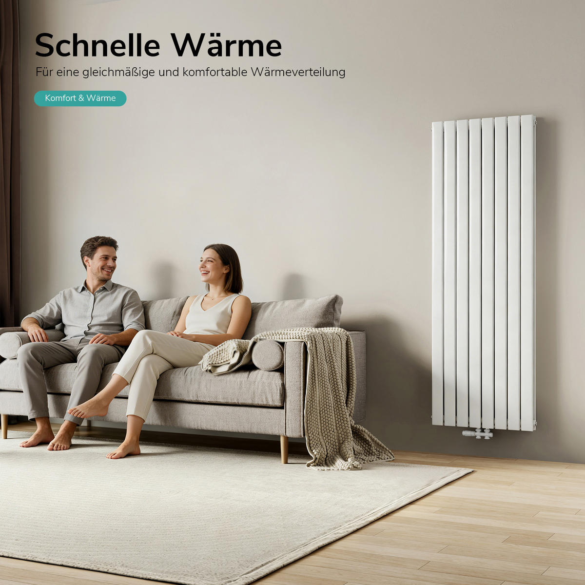 HEIZKÖRPER Vertikal Warmwasser Zweilagig Weiß 180/61,6/6,6 cm - Weiß, Metall (62/180/6.6cm) - EMKE