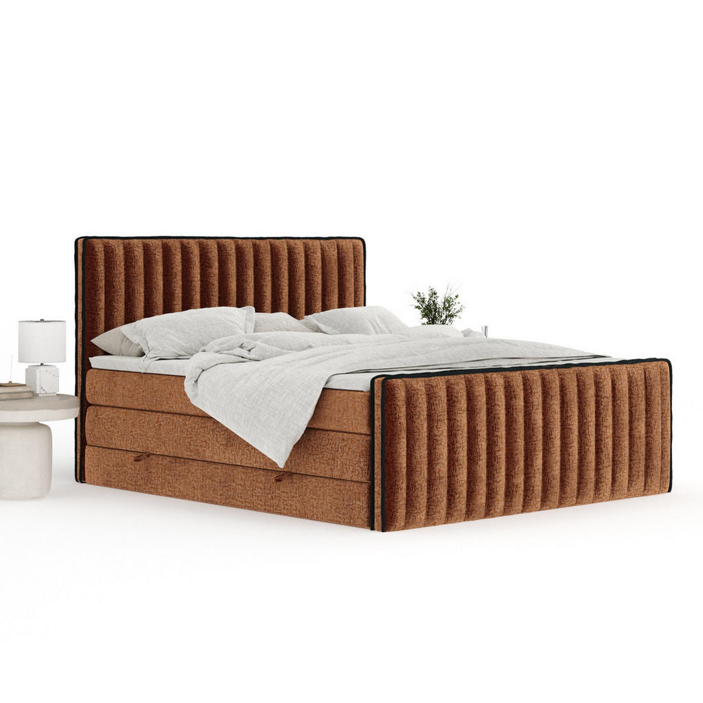 Thumbnail - Maison de Reve Boxspringbett, Kupfer, Textil, Buche, Kiefer, H3 + H4, 7-Zonen, Höhe ca. 40 cm, 140x200 cm, Handmade in E...