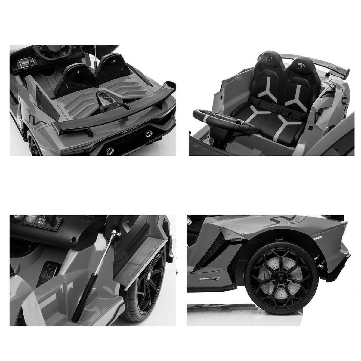 ELEKTROAUTO Lamborghini Aventador SVJ schwarz EVA-Reifen, Kunstledersitz, 2x 35 Watt Motoren, 12V 7Ah Akku, Radio - Schwarz, Kunststoff (123/66/45cm) - Es-Toys