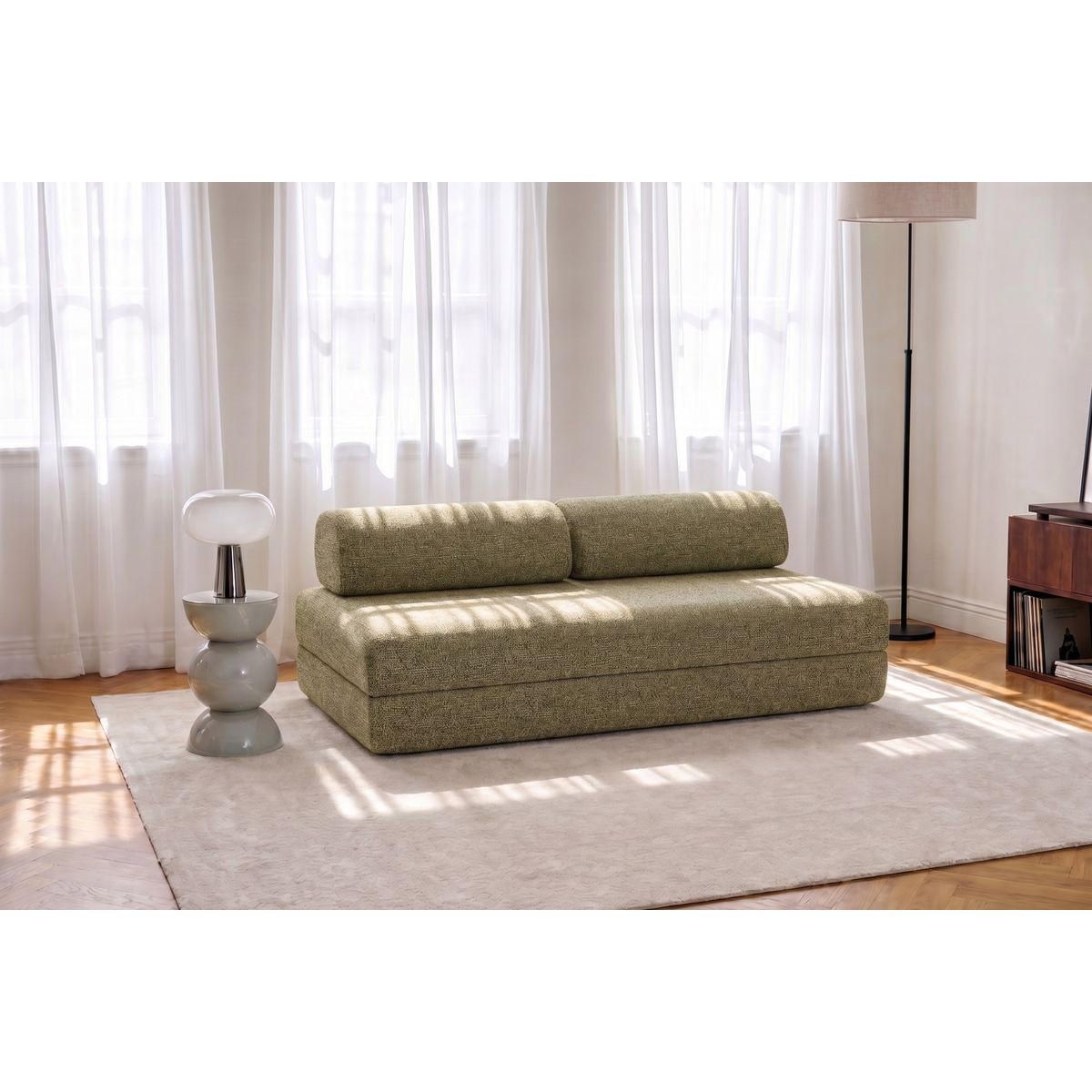 2-3-SITZER-SCHLAFSOFA aus grünem Tweed - Grün, Textil (95/70.5/190cm) - Kimo