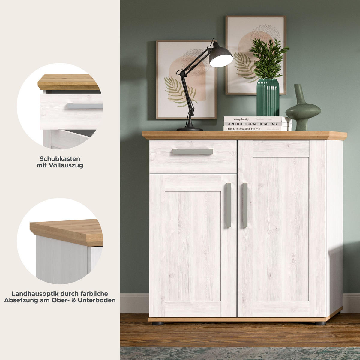 KOMMODE Verona in Sibiu Lärche Nachbildung und Artisan Eiche Nachbildung B/H/T: 95x92x39 cm - Lärchefarben, Holzwerkstoff (90/88/37cm) - Homes & Jones