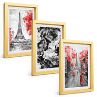 BILDER SET 3er Set - 20x30 cm Goldrahmen - graue Gemälde des Eiffelturms - Goldfarben, Kunststoff (20/30cm) - TULUP