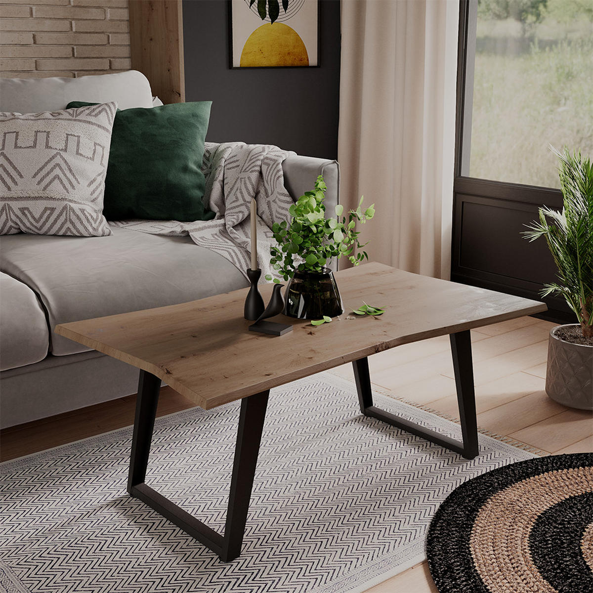 COUCHTISCH Yan Artisan 100 x 60 cm - Hellgrau, Holzwerkstoff (60/100/40cm) - Vicco