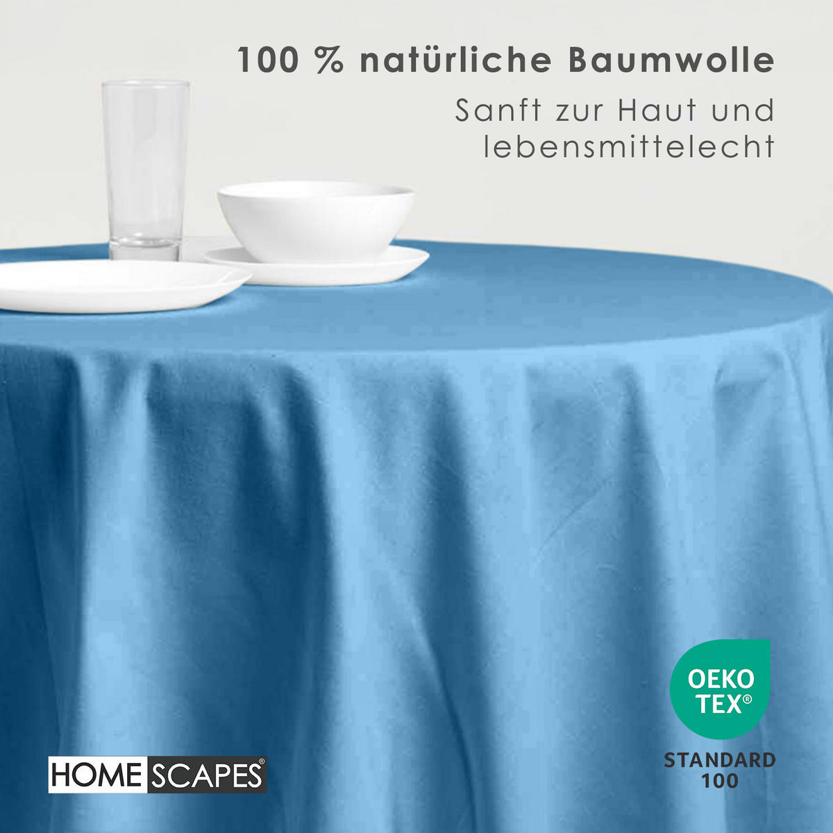 TISCHDECKE blau rund 178 cm, 100% Baumwolle - Blau, Textil (178/178cm) - Homescapes