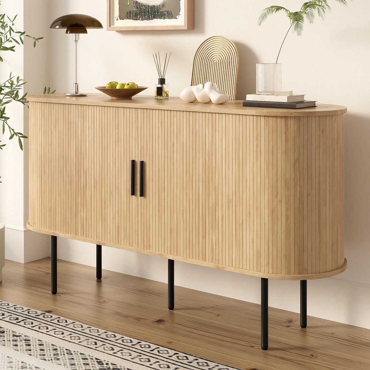 SIDEBOARD Rolltüren Metallbeine - Naturfarben, Holz (140/78/40cm) - Fortuna Lai