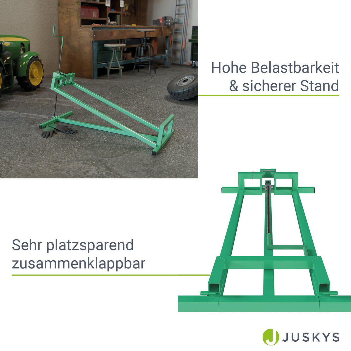 RASENTRAKTORHEBER grün inkl. Handschuhe - Grün, Metall (50/100/120cm) - Juskys