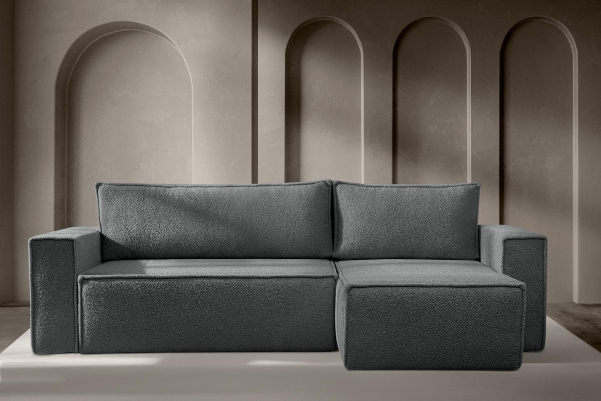 ECKSCHLAFSOFA-LINKS/RECHTS NAPI II in Pet Friendly Stoff, graphit - Graphitfarben, Textil (262/148cm) - KONSIMO®