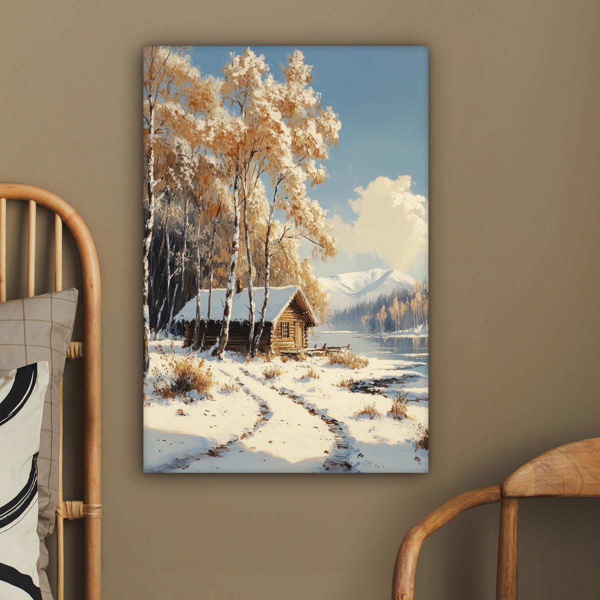 LEINWANDBILD Winter - Schnee - Zuhause - Natur 40x60 cm - Hellbraun, Textil (40/60cm) - MuchoWow