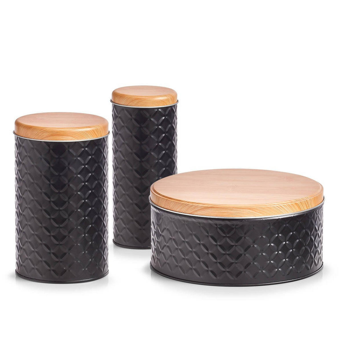 DECKEL Bambus Scandi 20/20/9 cm - Schwarz, Metall (20/9/20cm) - ZELLER
