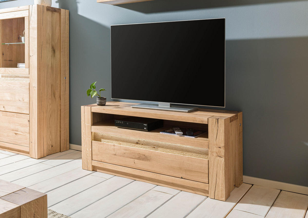 TV-BOARD Wildeiche 123x40x53 beige geölt KENT #209 - Beige, Holz (40/53/123cm) - Massivmoebel24