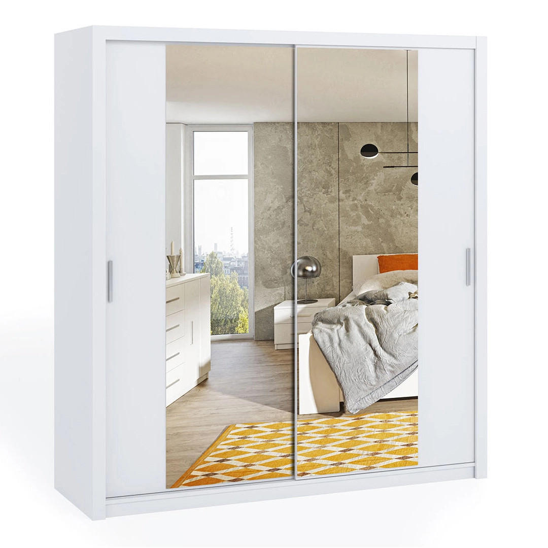 SCHIEBETÜRENSCHRANK Tamiza 200/215/62 mit Spiegel - Silberfarben/Weiß, Holzwerkstoff/Kunststoff (200/215/62cm) - Ravio
