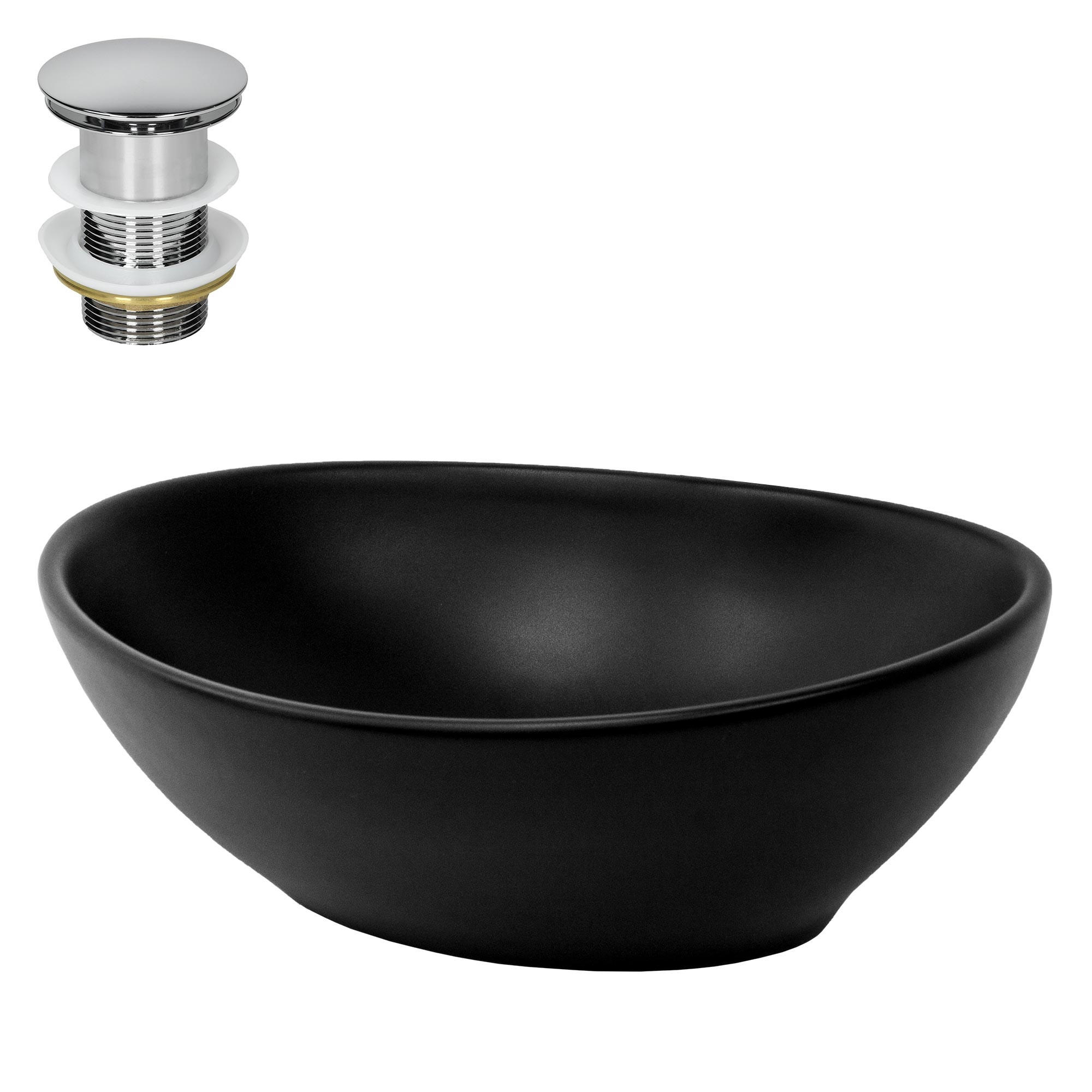 LuxeBath UMYVADLO černé 41x33,5x14,5 cm s odtokovou sadou stříbrné
