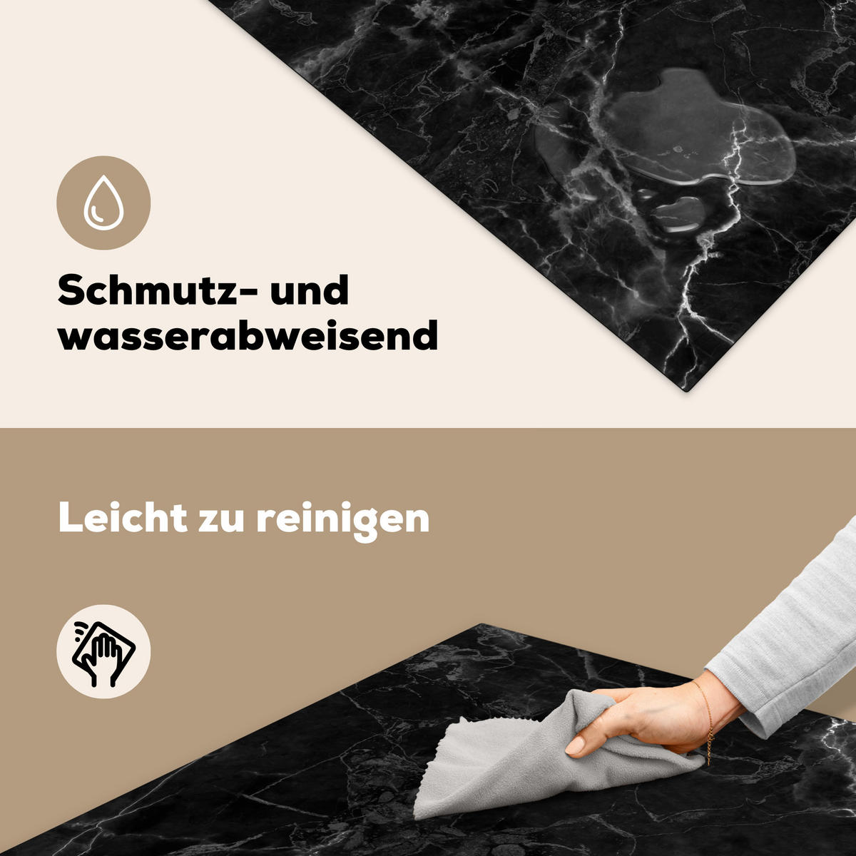 HERDABDECKPLATTE Marmor - Schwarz - Weiß - Textur - Marmoroptik 78x78 cm - Silberfarben, Kunststoff (78/0.2/78cm) - MuchoWow