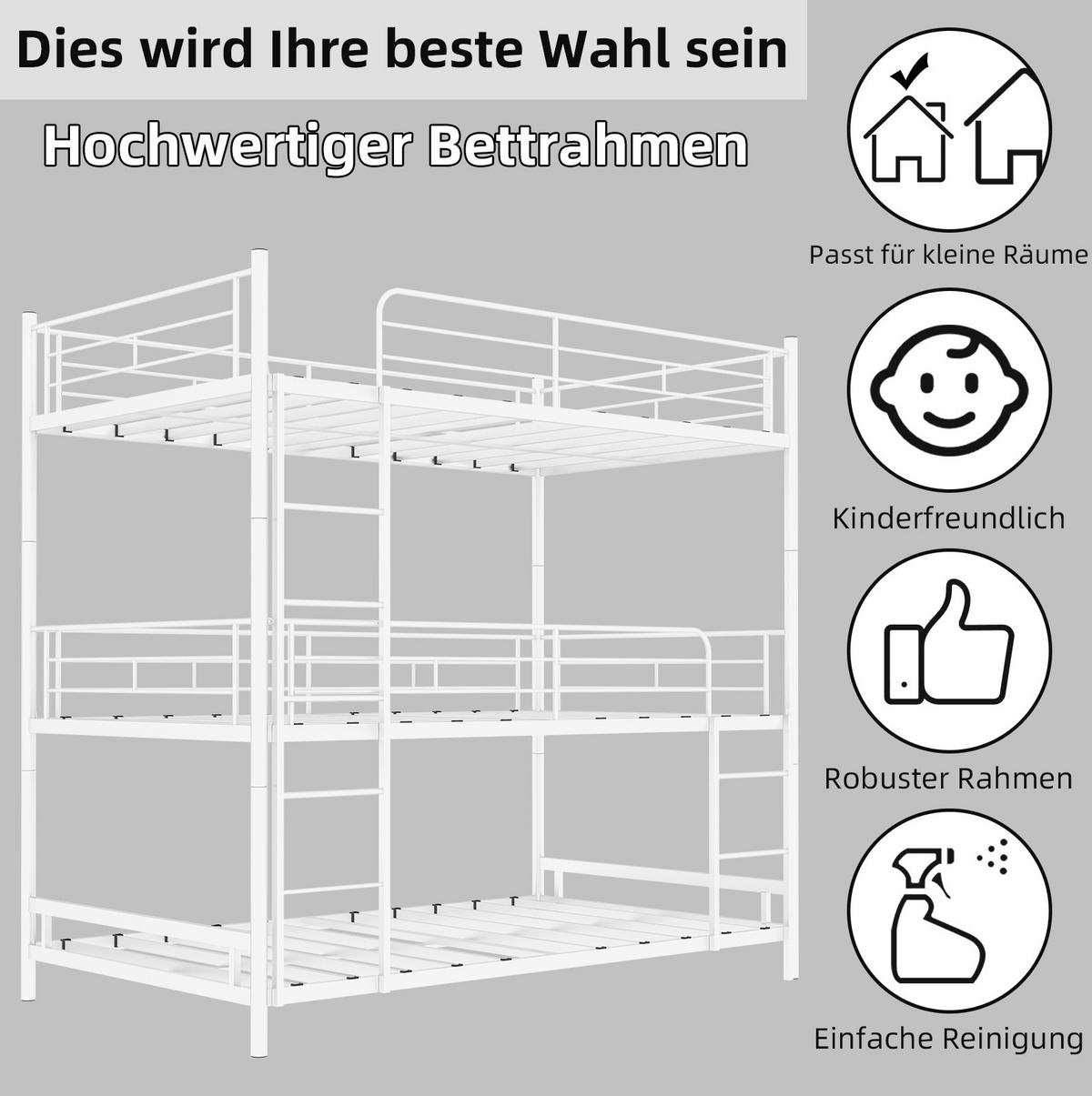 ETAGENBETT für 3 Personen aus Metall Weiß - Weiß, Holzwerkstoff (90/190cm) - Beauniv