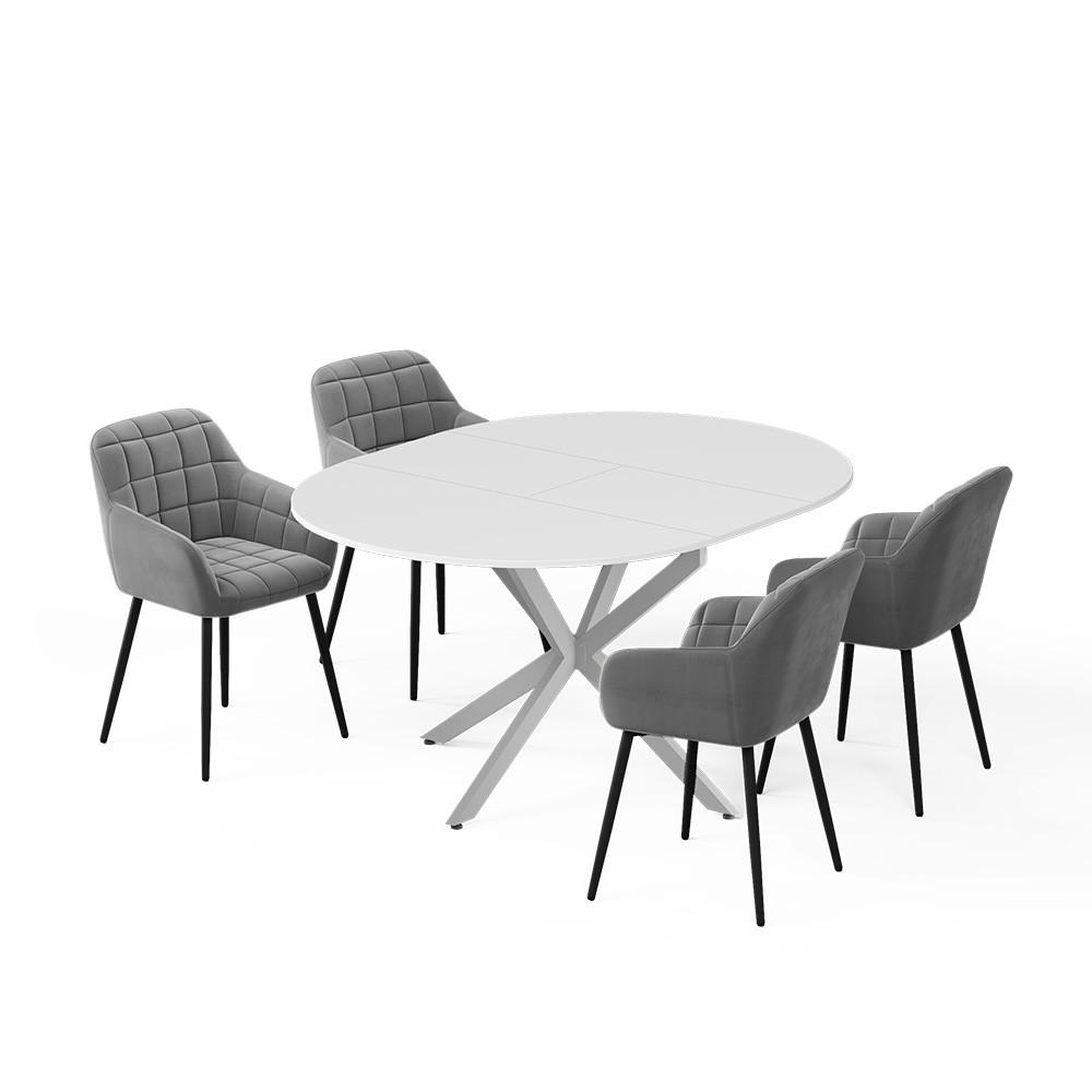 Vicco JÍDELNÍ STŮL SESTAVA Loyd, Bílá/Šedá, 120 x 120 cm se 4 jídelními židlemi (šedé)