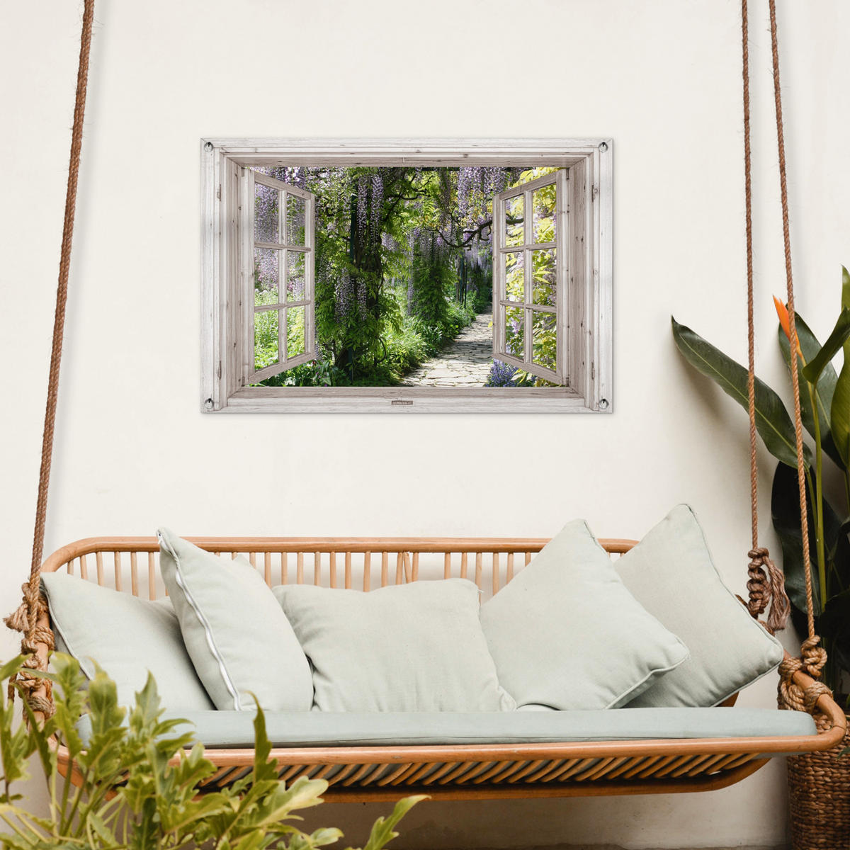 ZAHRADNÍ PLAKÁT Vistárie - Květiny - Pohled - Strom - Jaro 90x60 cm - béžová, plast (90/60/0.2cm) - OnlyWow