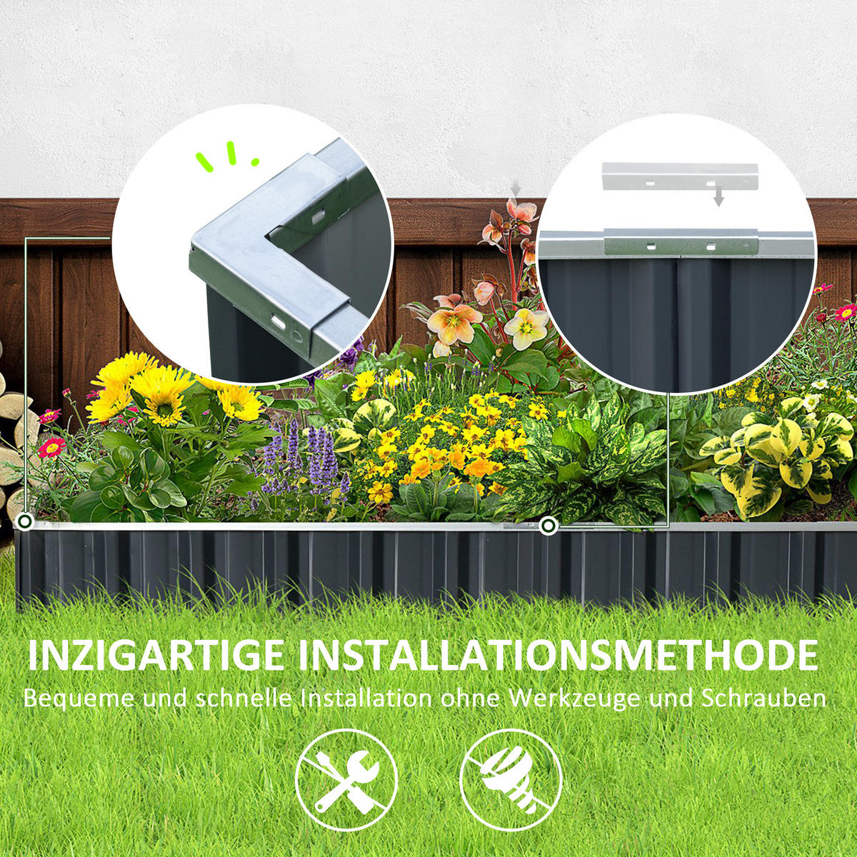 GARTENBEET, Grau - Grau, Metall (90/30/258cm) - Outsunny