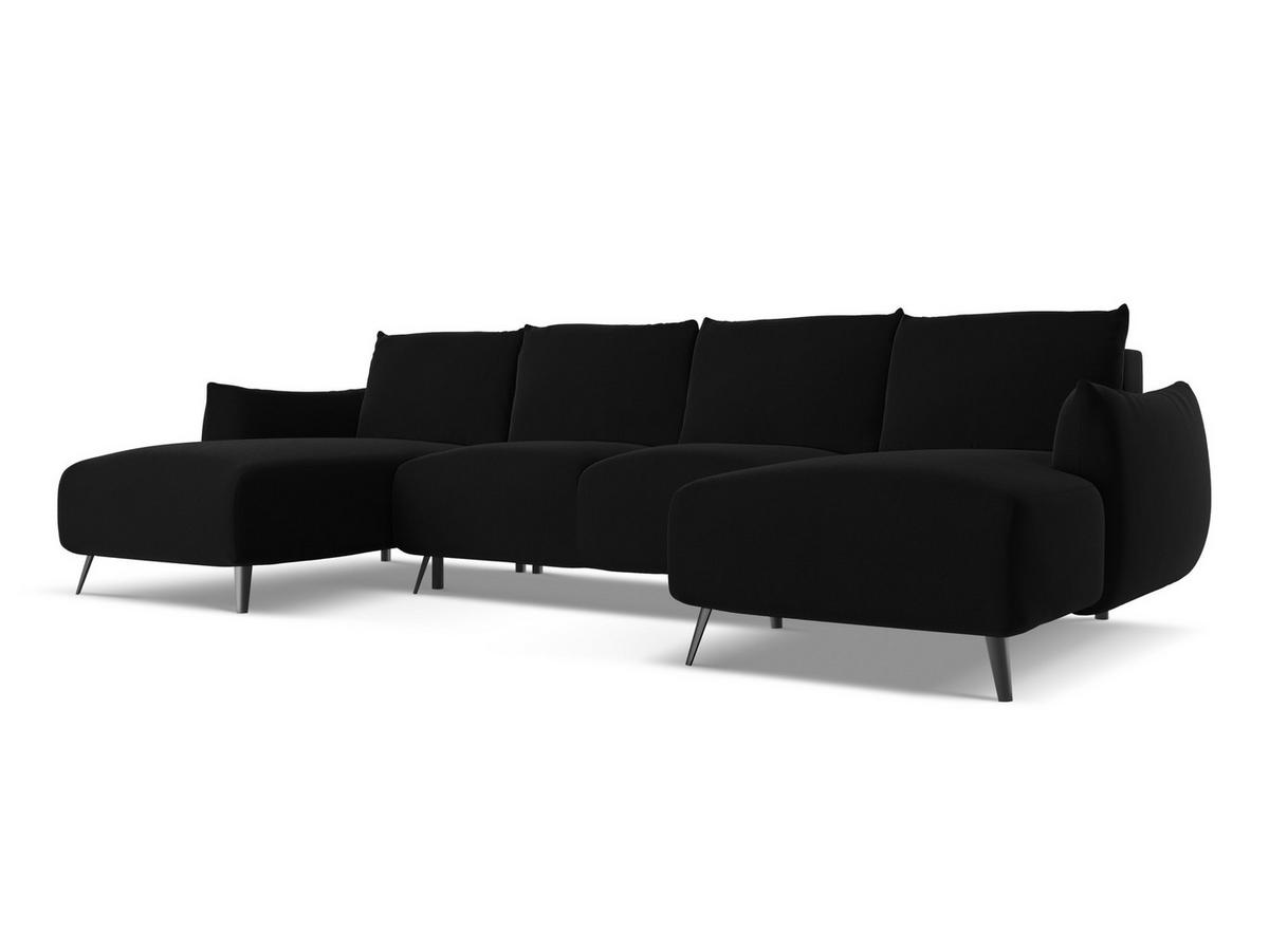 WOHNLANDSCHAFT Samt Stoff Schwarz - Schwarz, Textil/Metall (317/86/162cm) - Makamii