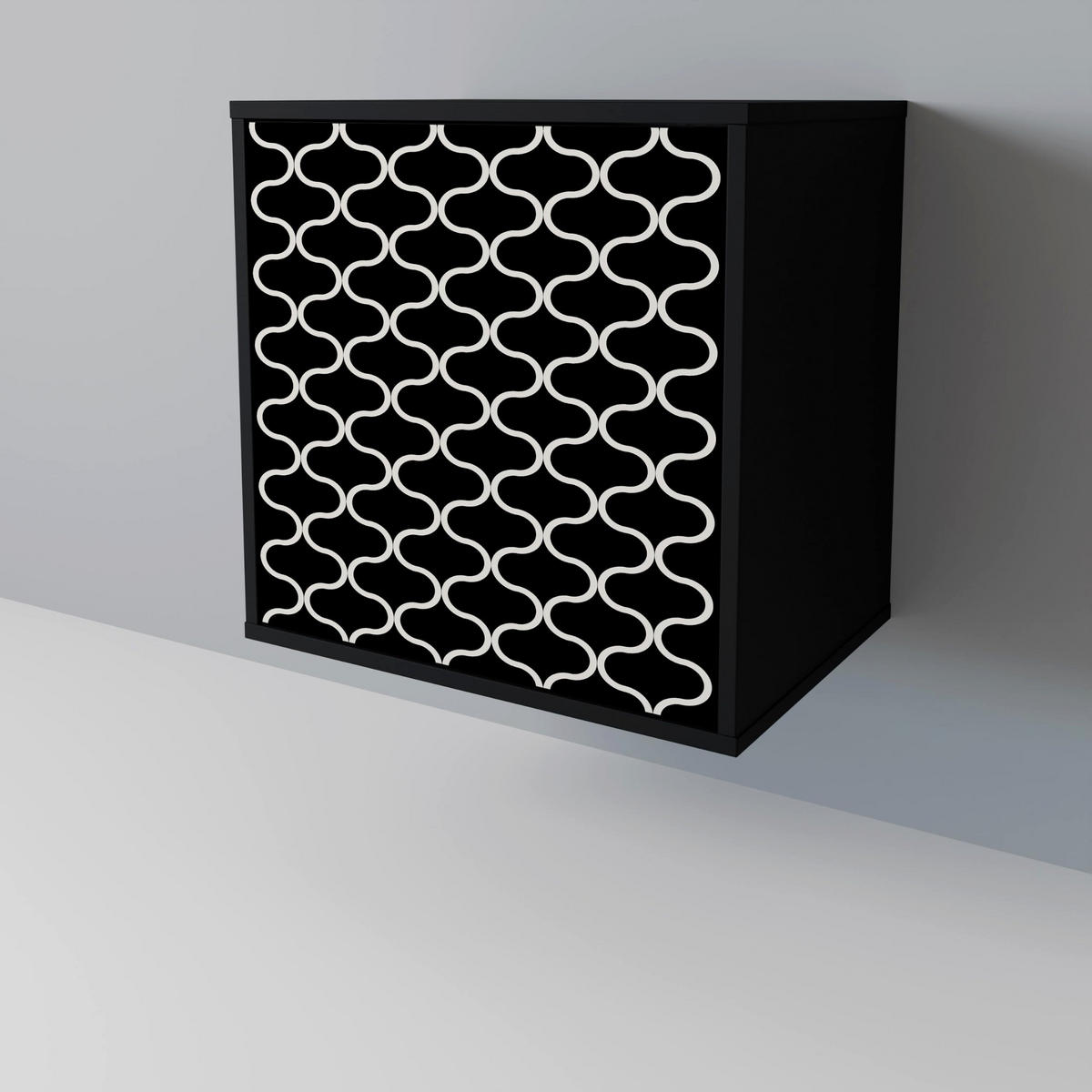 SIDEBOARD TESSELATED BLACKNESS, Schwarz, 57,5x42x70,5 cm, Schwarze Metall-Sternfüße - Multicolor/Schwarz, Holzwerkstoff/Metall (57.5/70.5/42cm) - SpaceRebels