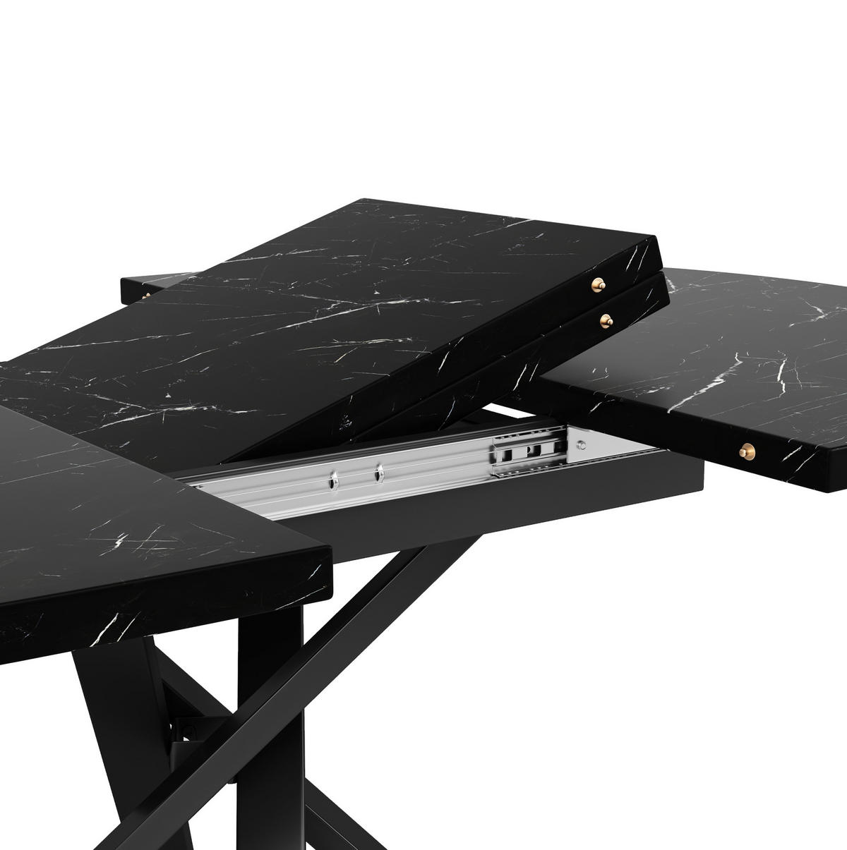 ESSTISCH 100-140x76 cm in Schwarz aus MDF mit Marmoroptik auf X-Gestell ausziehbar - Schwarz, Holzwerkstoff (100/140/75.5cm) - Modfu